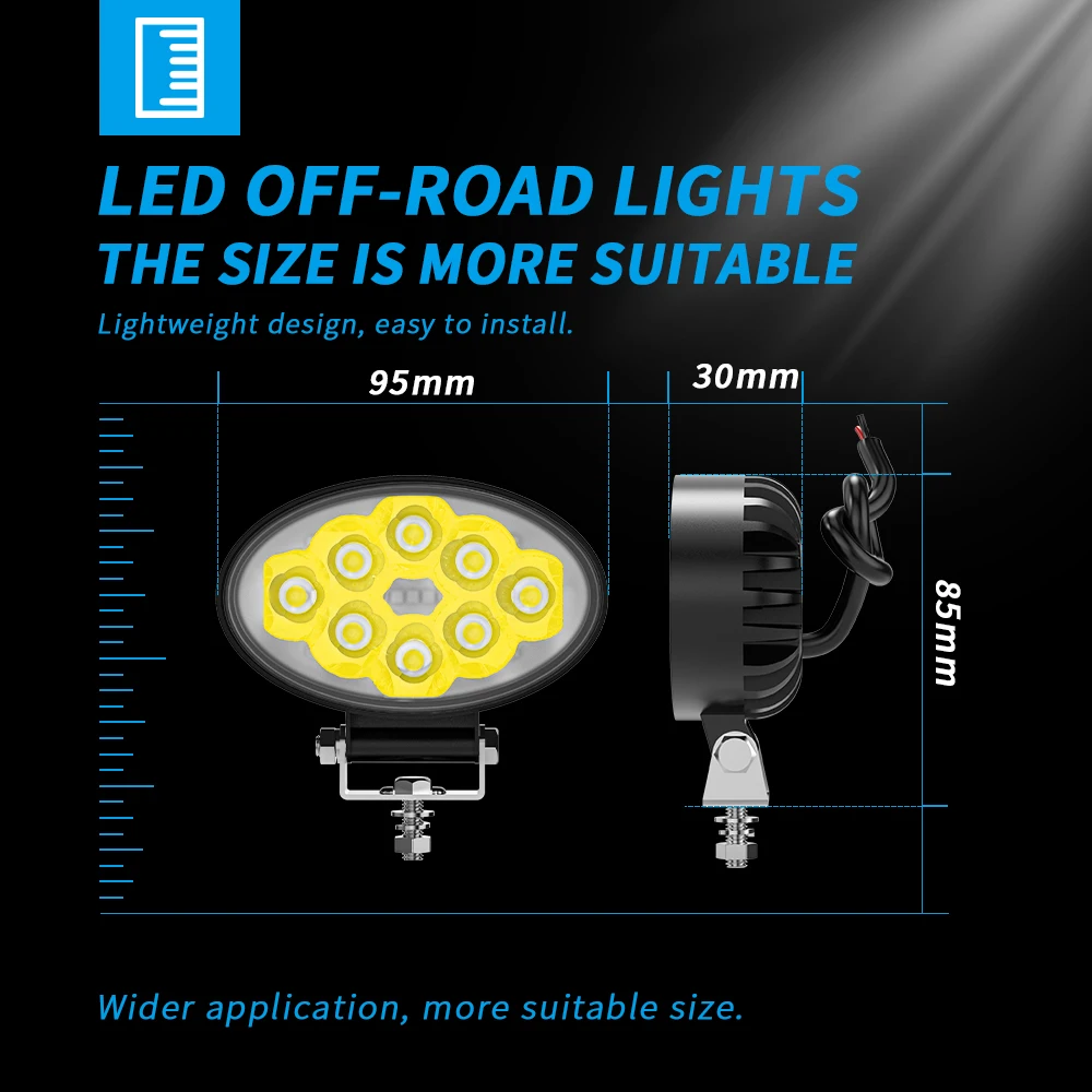 Car LED Work Light 8 LED 3030 SMD Super Bright  Oval Flood Spot 6500K DC 12-24 Volts Spotlights Truck 4x4 4WD Off Road