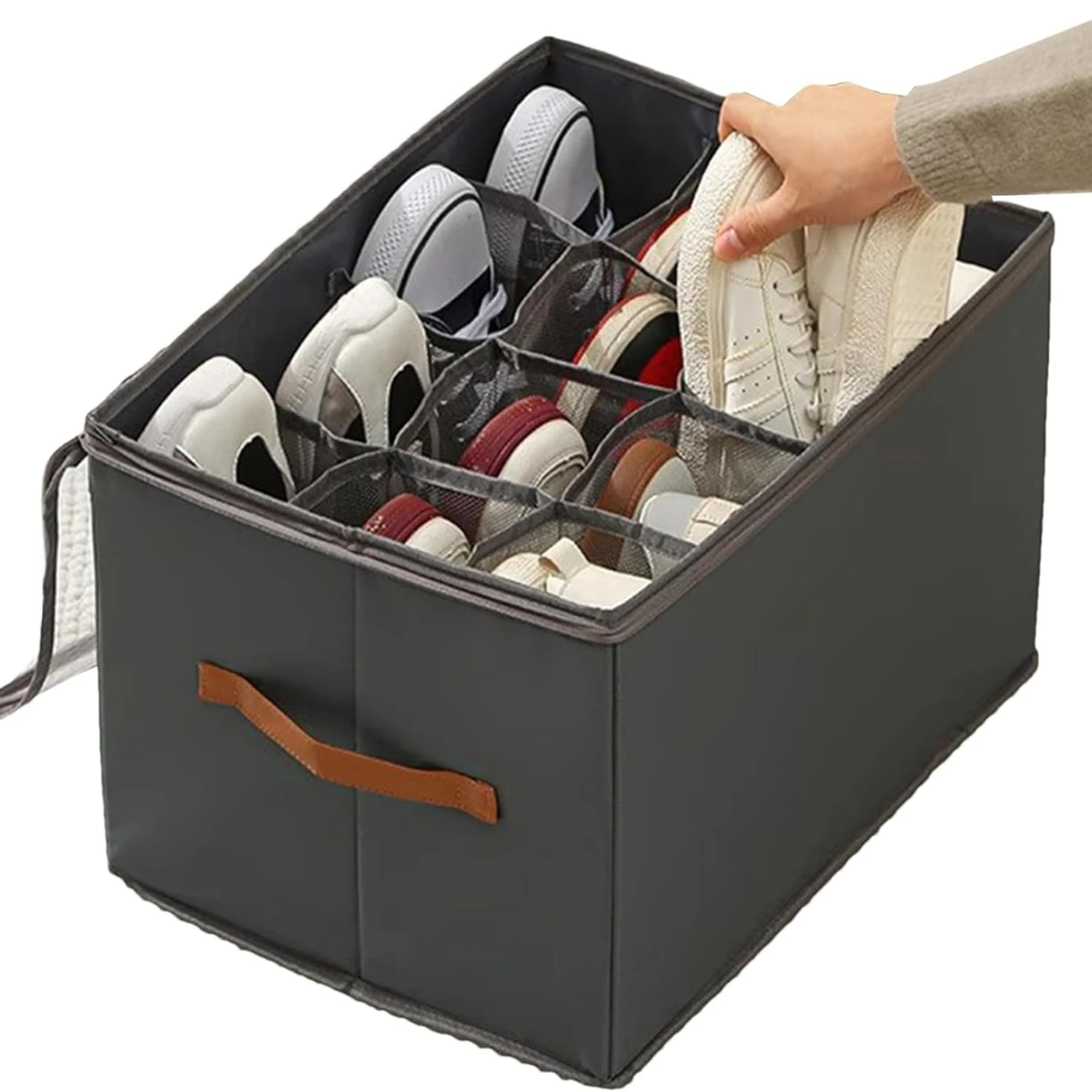 Shoe Organizer for Closet Shoe Storage Bin Fits 6 Pairs Foldable Shoes Storage Organizer with Handles for Shoes Sneakers Sandals