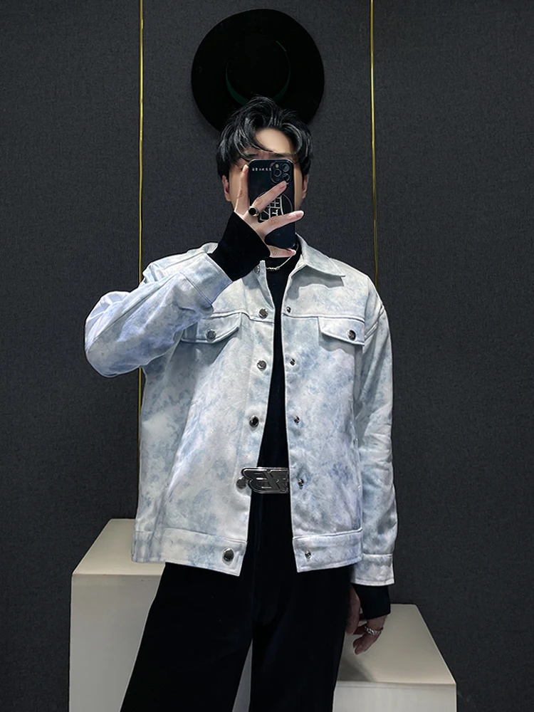 

Premium Dyed adient Light Blue Denim Jaet for Men Autumn New Small Design Sensation Trendy Brand Jaet Loose Fit