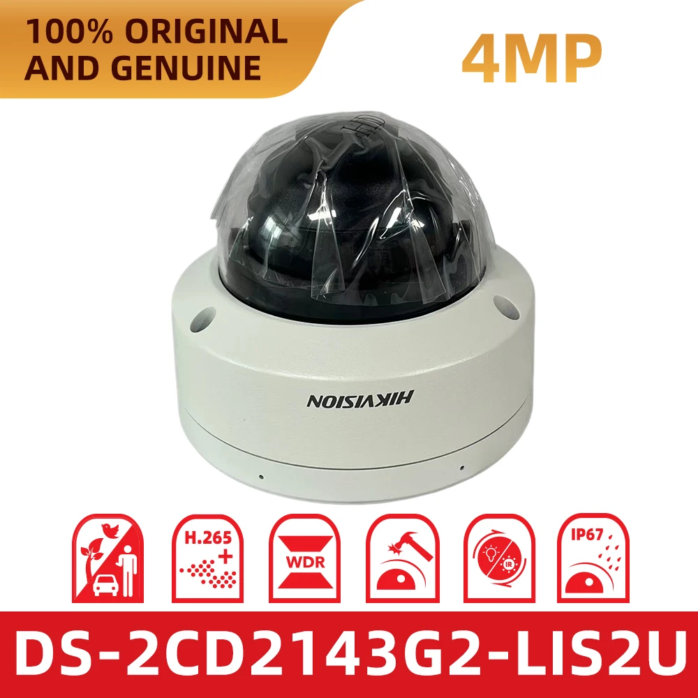 Hikvision Original DS‑2CD2143G2‑LIS2U 4MP AcuSense Smart Dual Light IP Dome Camera PoE IK10 Anti‑Vandal Two‑Way Audio Alarm WDR