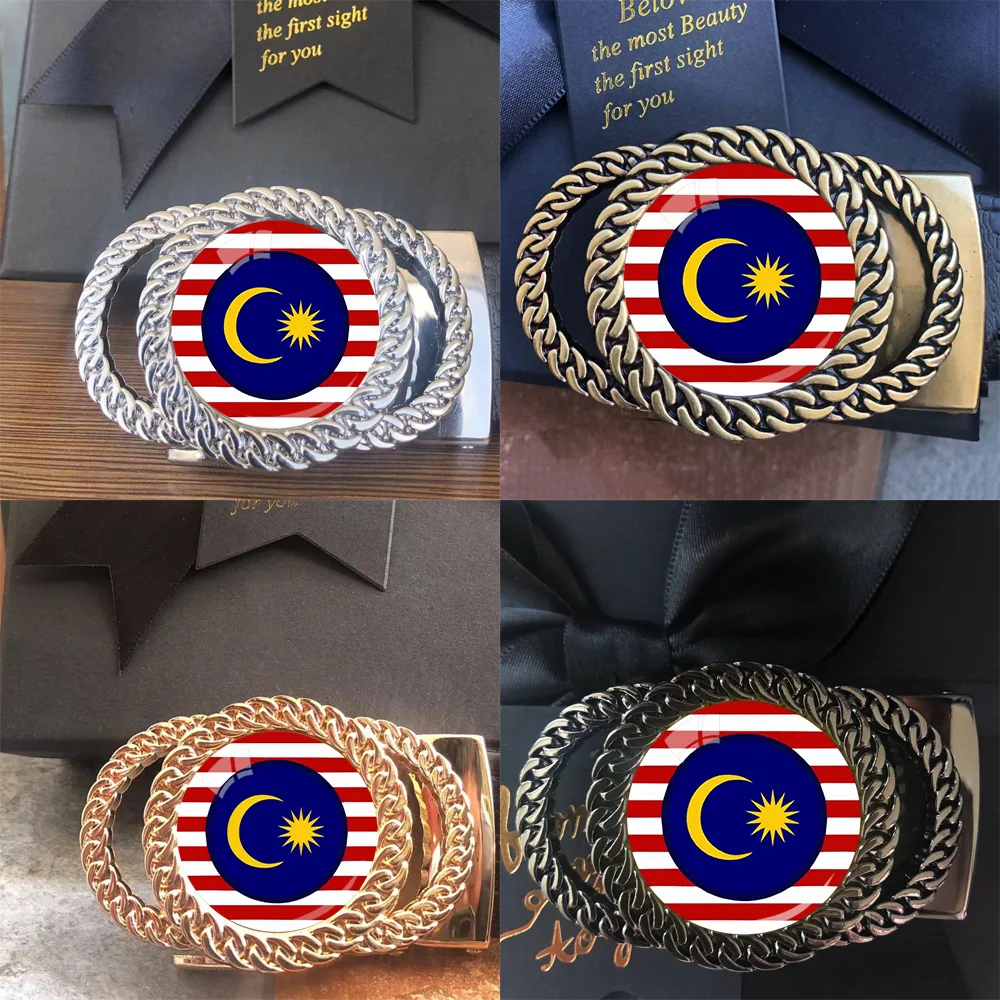 Malaysia flag pattern automatic ratchet belt buckle fashion personalized waist accessory best gift for patriots