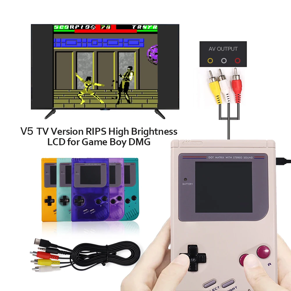 HISPEEDIDO TV Version DMG IPS V5 Full Size High Light Brightness Backlight LCD Screen Kit W/Pre-cut Shell For GameBoy GB Console