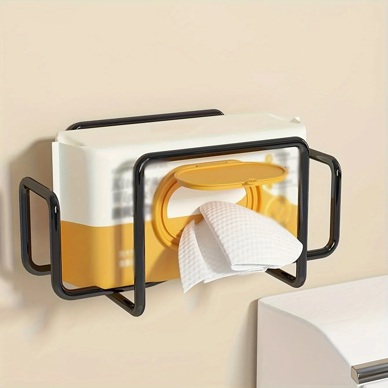One Piece of a Wet Wipe Holder That Features a No-Drill Installation with a Paste-Type Design, Which Can Be Mounted