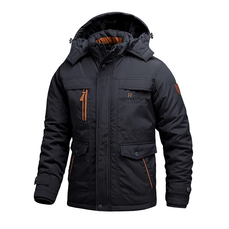 TRAF 2024 Winter Fleece Thickened Cotton-Padded Jacket Men\'s Medium Long Winter Jacket Plus-Size Tooling Cotton-Padded Jacket