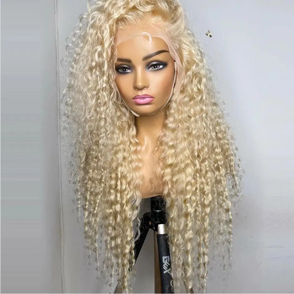 Preplucked Soft 180%Density 26Inch 613 Blonde Kinky Curly Long Natural Hairline Glueless Lace Front Wig For Black Women Babyhair