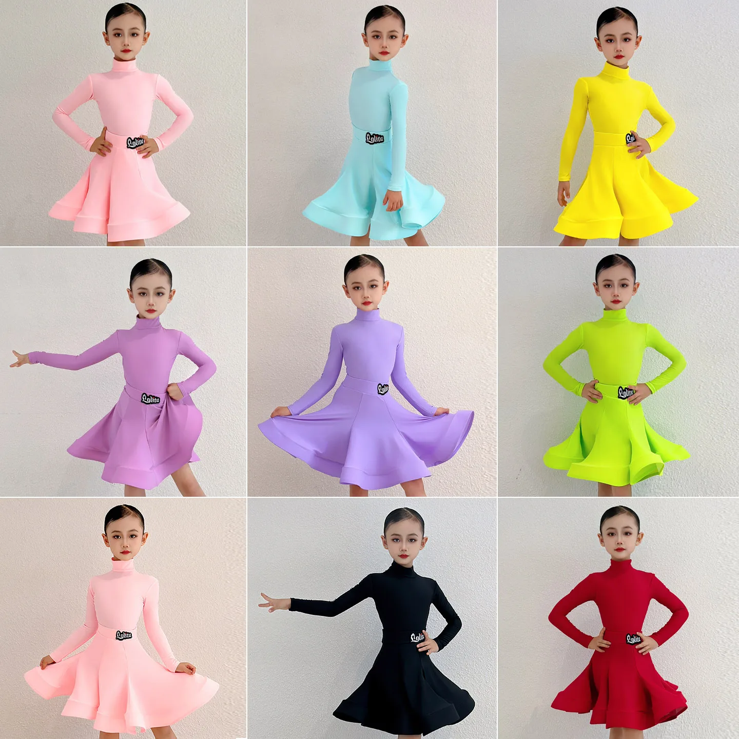 

Children Latin Dance Dress Girls Professional Competition Clothing Long Sleeve Dance Performance Suit Latin Outfit Red VBH2295