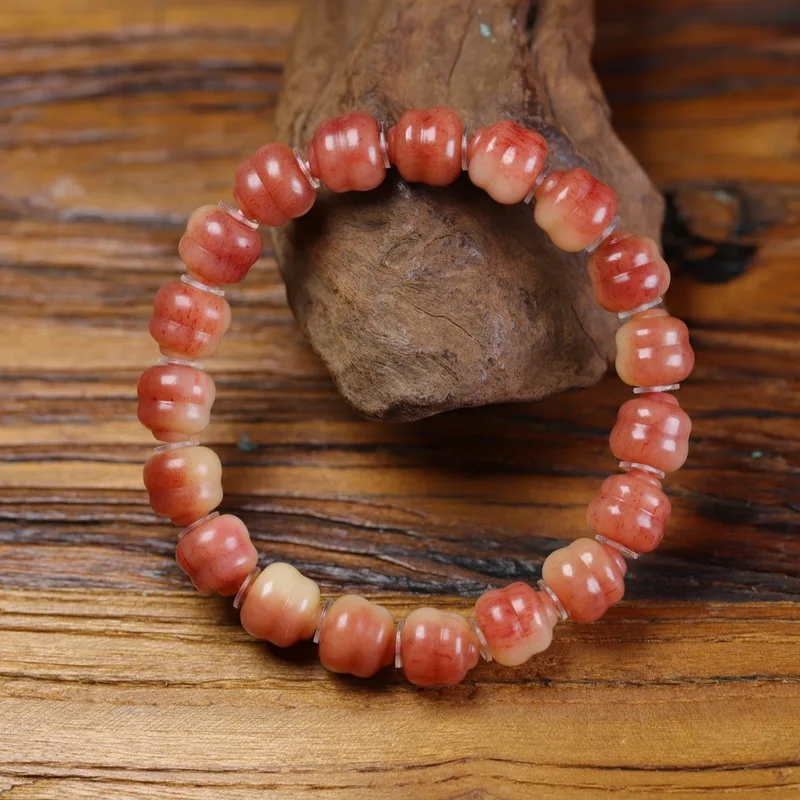 Natural -quality camel bone carved gourd bracelet, high-oil luster old material prayer beads