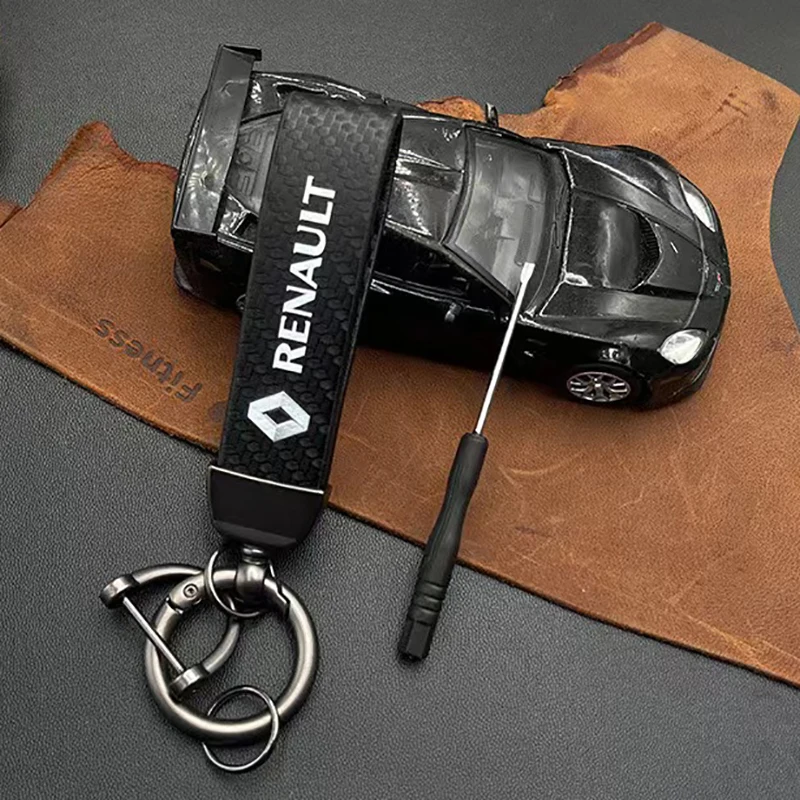 1 pçs chaveiro de metal do carro auto emblema de couro fino chaveiro para renault megane 2 3 4 twingo clio talisman captur kwwid