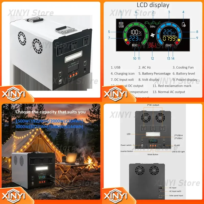 for Portable Power Station 2000W 2kW LiFePO4 Battery 2304Wh Generator Solar Generator Power Stations for Home Outdoor Camping