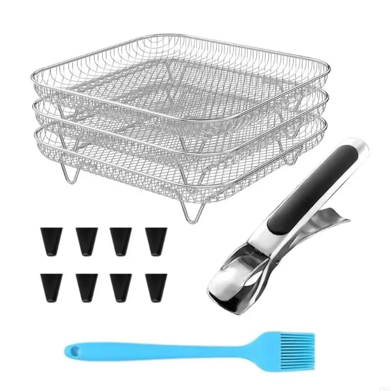 F92F Giá nướng 3 lớp Nồi chiên không dầu Giá có thể xếp chồng lên nhau Giá đỡ khử nước bằng thép không gỉ Giá nướng cho nhà bếp