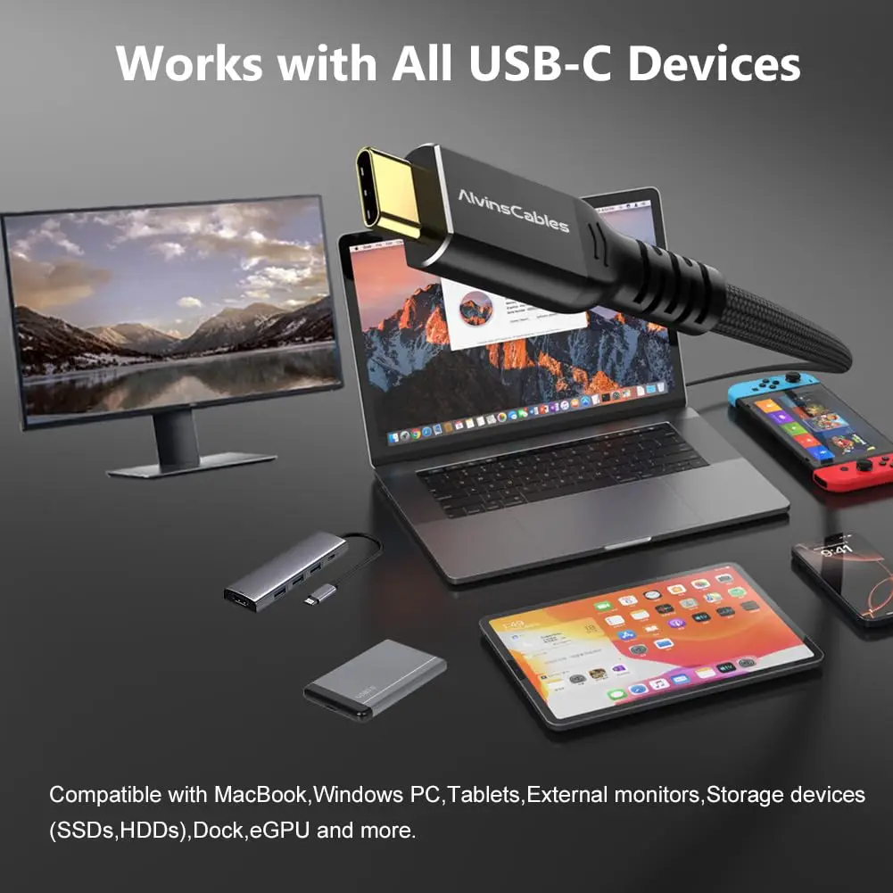 Alvin's Cables Thunderbolt 5 Cable, 1ft USB-C to USB-C Cable 120Gbps Bandwidth 240W PD Fast Charging 16K Display, Compatible wit