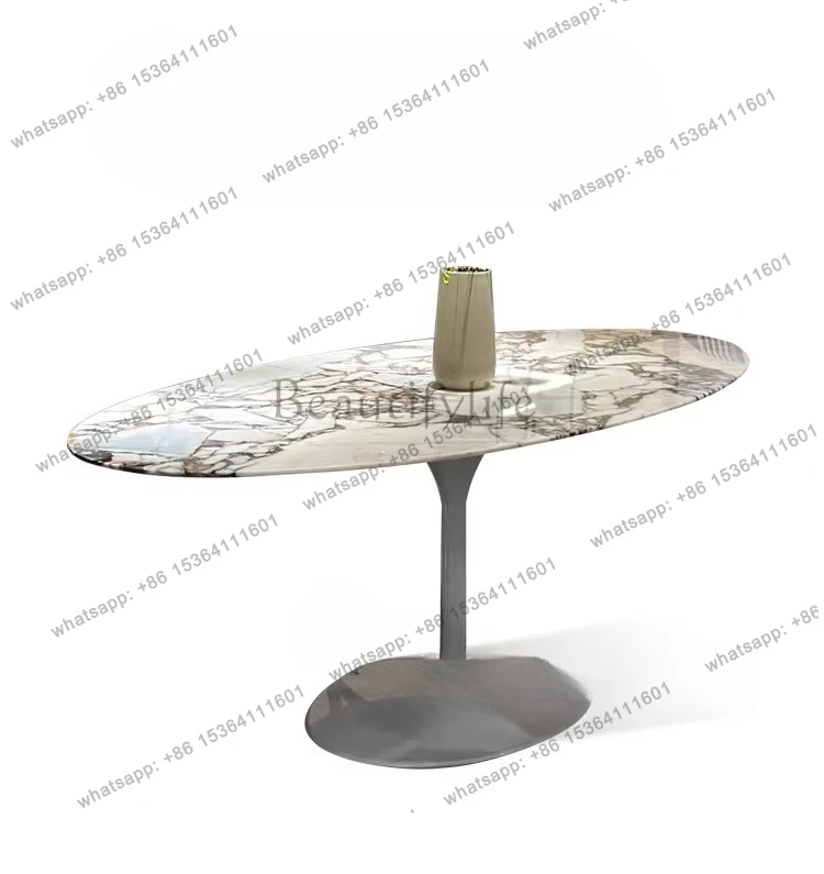Elephant White Natural Marble Tulip Dining Table Oval Luxury Stone Dining Table