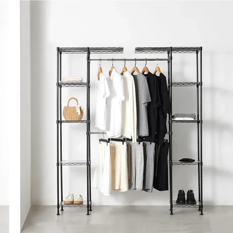 

Amazon Basics Expandable Metal Hanging Storage Organizer Rack Wardrobe with Shelves,