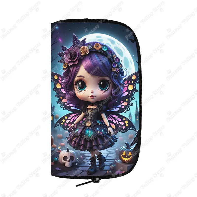 Cool Gothic Skull Fairy Print Wallet Gothic Skeleton Girl Ladies Credit Card Phone Holder Coin Money Bags Halloween Purse Gift