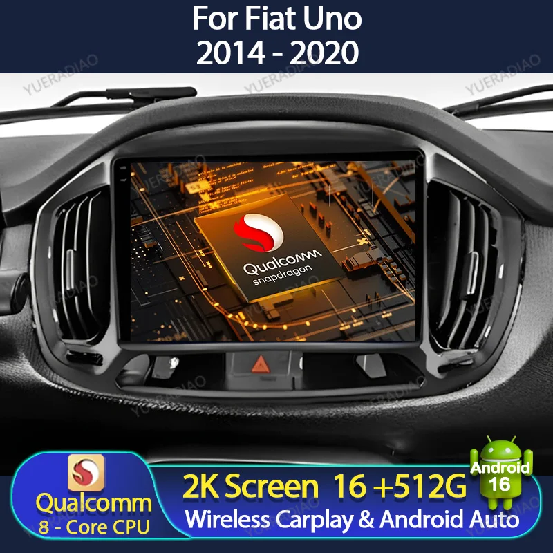 Radio para Auto Android 16 para Fiat Uno 2014-2020, Reproductor Multimedia Qualcomm, Estéreo, Video, 4G, WIFI, Unidad Principal, GPS, Navegación, QLED, 2DIN