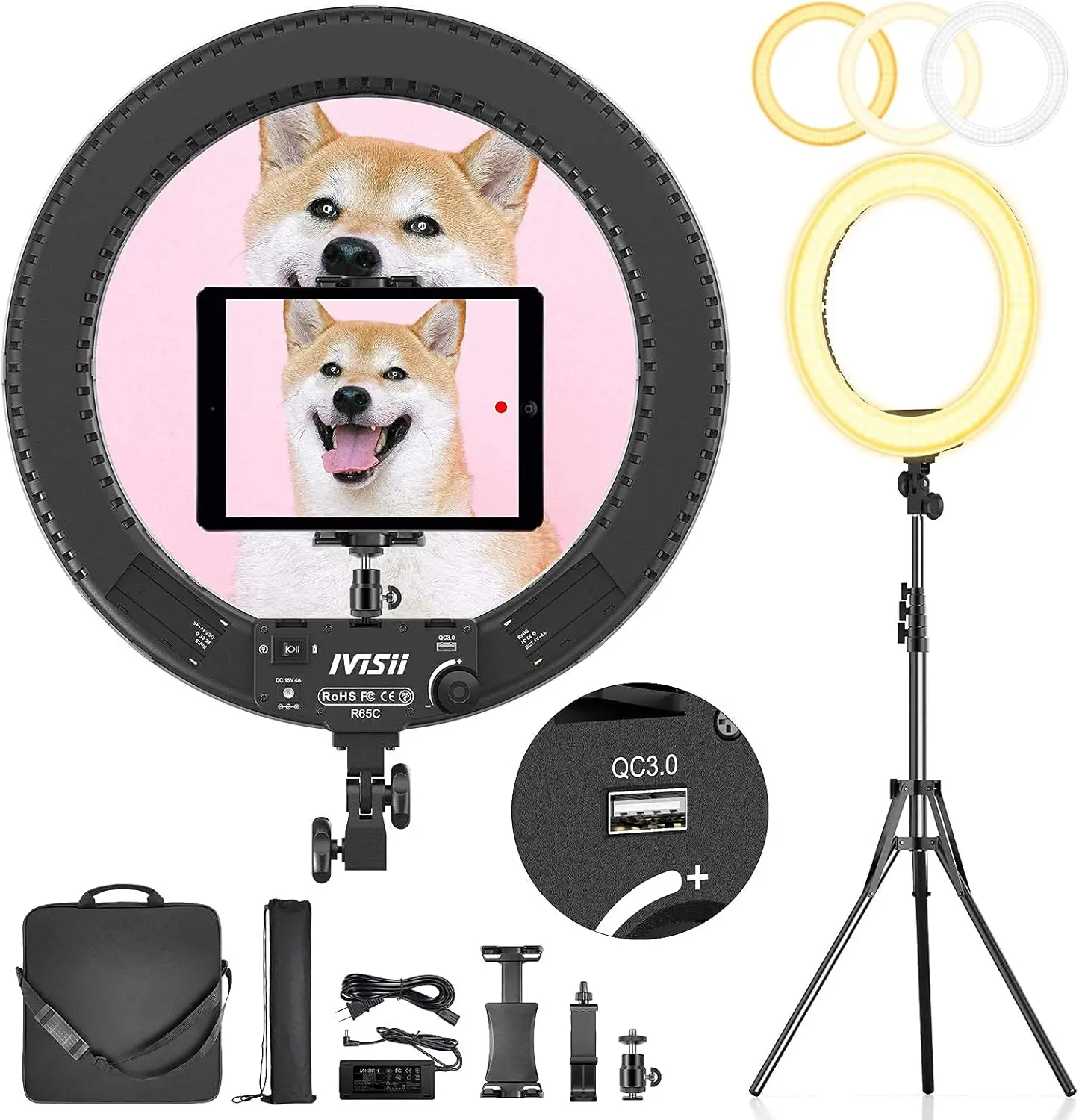 

18-Inch Professional Ring Light with Tripod, Adjustable Brightness & Color Temperature for Makeup, Vlogging, and Photography