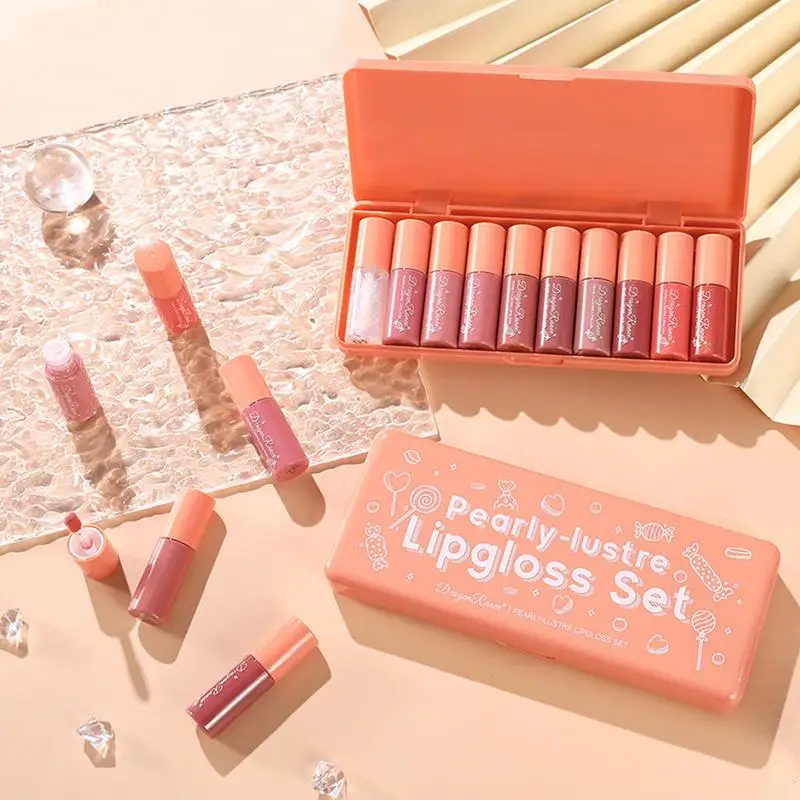 Lip Gloss Sample Set, Lip Gloss Amostras Laranja, Batom hidratante, Lips Light Lines, hidratante, impermeável, 3,5g, 10 pcs