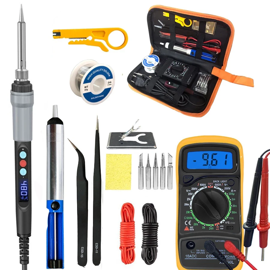 90W Digital Electric Soldering Iron 220V Or 110V Temperature Adjustable LCD Display Solder Welding Repair Tool Kit Tips