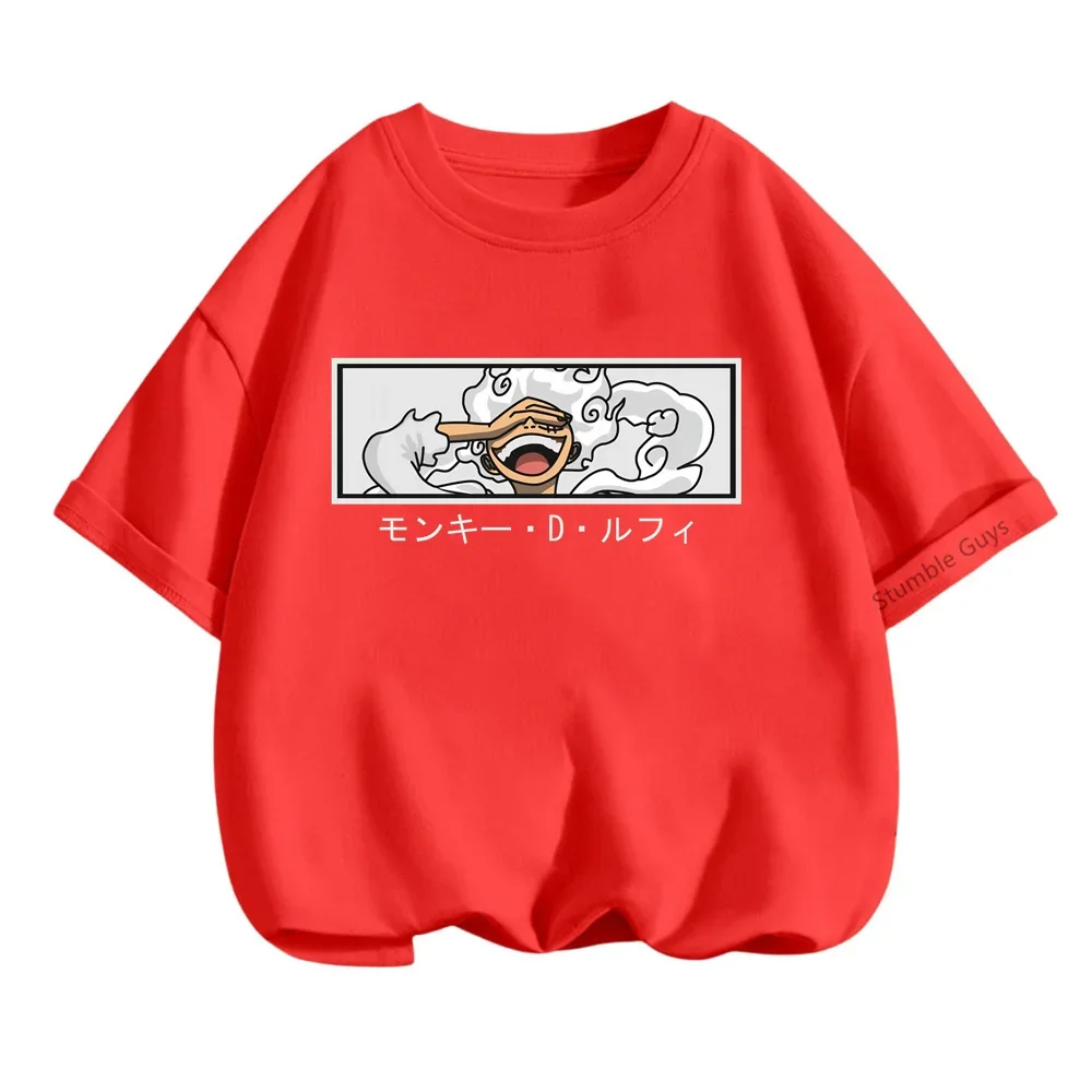 Kids Clothing Anime One Pieces Luffy Gear 5 Cosplay Tshirt Boys Luffy T Shirt Boy Cartoon Tees Children Summer Short Sleeve Tops