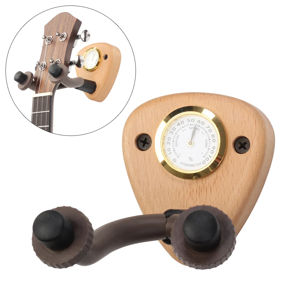 Wall Mount Guitar Hanger Hook Beech Wood Creative Hygrometer Picks Slot Banjo Bass Acoustic Electric Guitar Neck Holder Stand