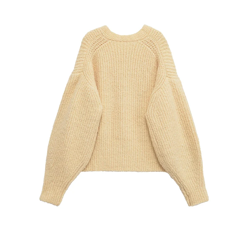 Cardigan confortable et décontracté à manches bouffantes et col en V pour femme, adapté aux déplacements quotidiens et aux superpositions d'automne, nouvelle collection automne 2025