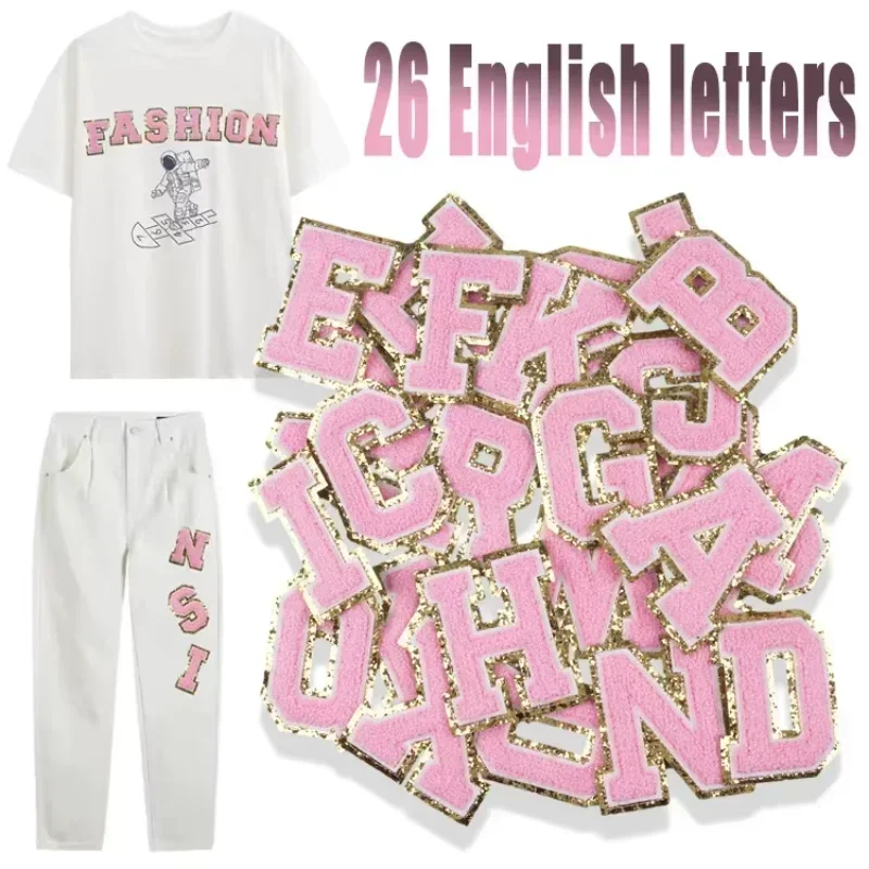 Single Letter Embroidered Patches Iron on English Alphabet Appliques Sequins Embroidery Name Patch Suede Towel Embroidery Badges