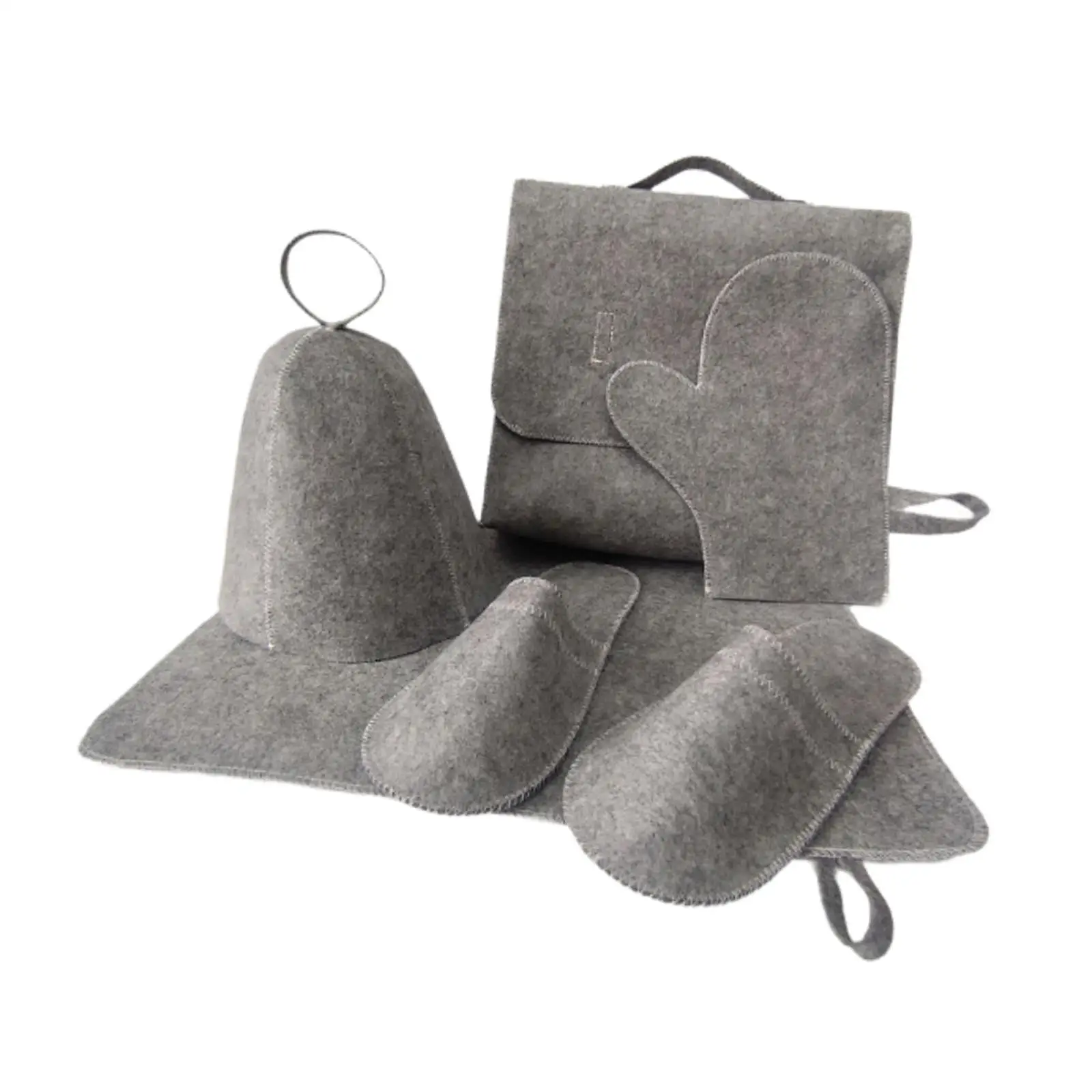 Lightweight Sauna Hat Set Felt Cloth Russian Bath House Headwear with Mat Glove Slippers Storage Bag for Indoor Use
