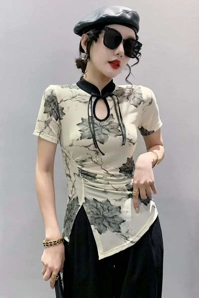 MadBlack Summer European Clothes T-Shirt Women Retro Irregular Ink Painting Chinese Style Tops Short Sleeve Tees 2023 NewT34623M