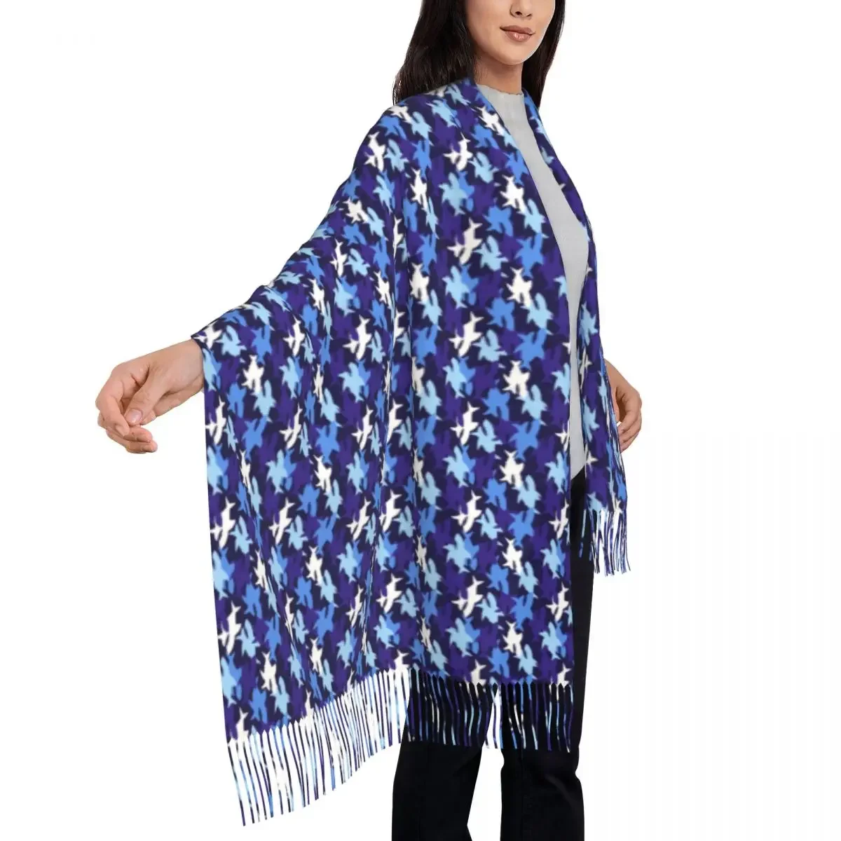 Warme Zachte Sjaal Winter Blauwe Haai Beet Sjaals En Wrap Haaien Camoufage Bedrukt Bufanda Mujer Vrouwelijke Retro Sjaals Wraps