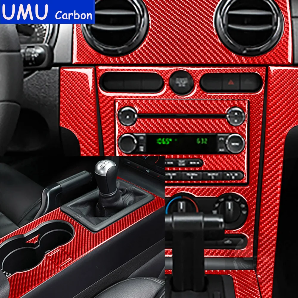 For Ford Mustang GT 2005-2009 Carbon Fiber Accessories Interior Trim Console Frame AC CD Panel Gear Box Shift Cover Sticker