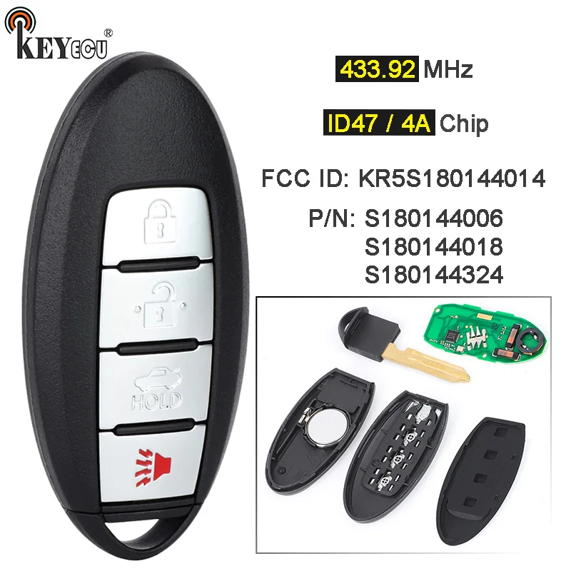 

KEYECU 433 МГц ID47 4A чип S180144006 S180144018 S180144324 умный дистанционный брелок для Nissan Altima Pathfinder Maxima 2013-2018
