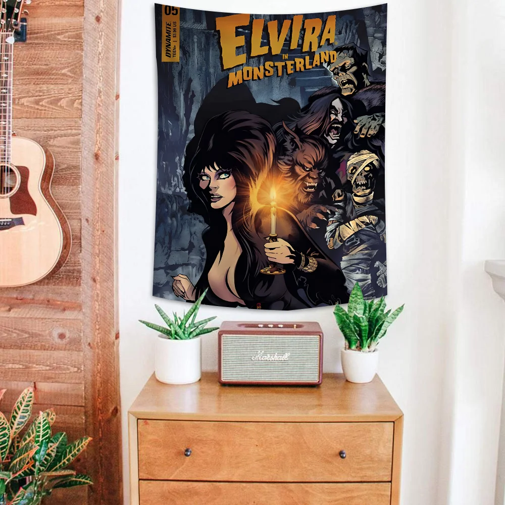 Movie Elvira M-Mistress Of The Dark Printed Large Wall Tapestry Art Science Fiction Room Home Decor Decor Blanket #6