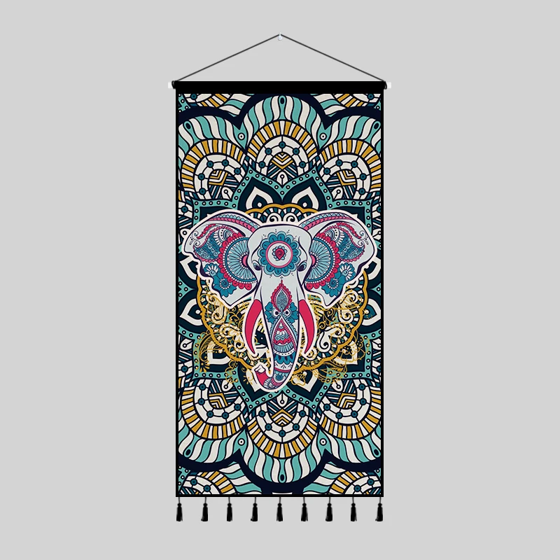 Ethnic Elephant Tapestry Wall Hanging, Handmade Cotton Fabric Art for Living Room Background Home Decor with Style  Print