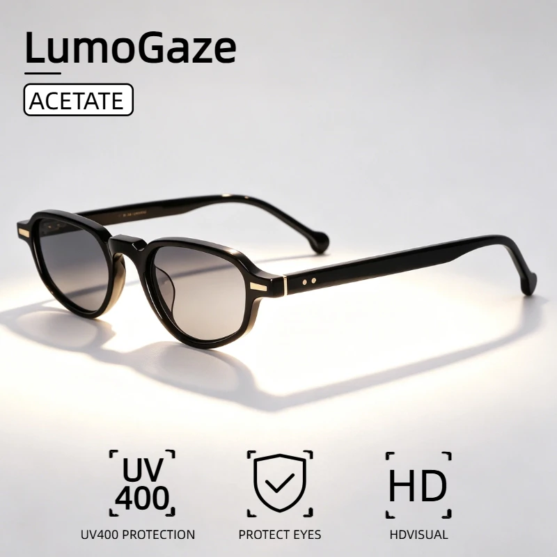 Image of LumoGaze Retro UV400 Modische Handgefertigte Damen-Sonnenbrille Markendesigner Ovale Herren-Acetatfaser-Sonnenbrille für Outdoor-Freizeit