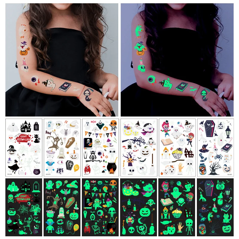 Luminous Temporary Tattoo Sticker Children Arm Face Glowing Waterproof Body Art Tatto Dinosaur Mermaid Cartoon