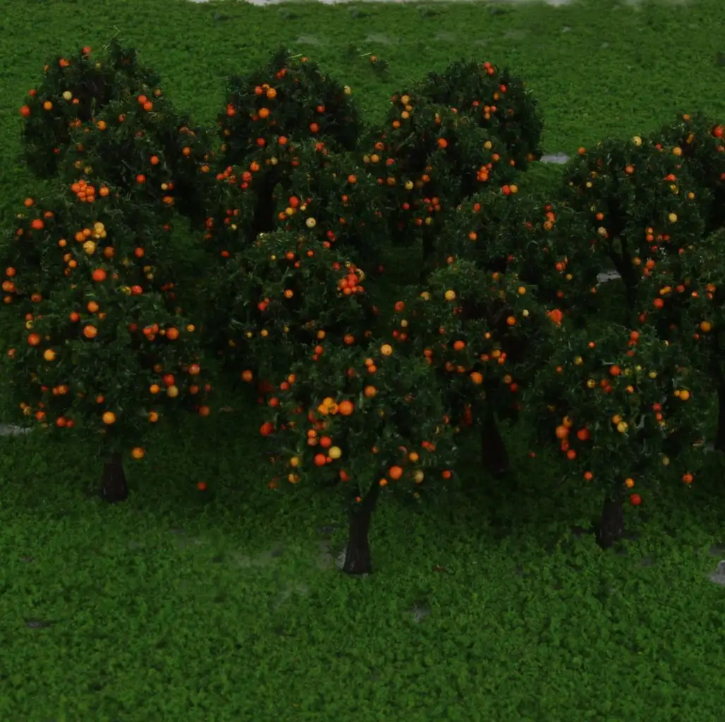 

Painted Plastic Miniature Model Fruit Trees Pack 20pcs for Construction Layout Scenery Green Orange Landscape