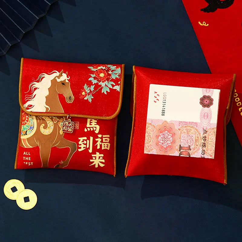 1Pc 2026 Year Of The Horse Fabric Red Envelope Traditional New Year Lucky Money Bag Spring Festival Cloth Money Pocket