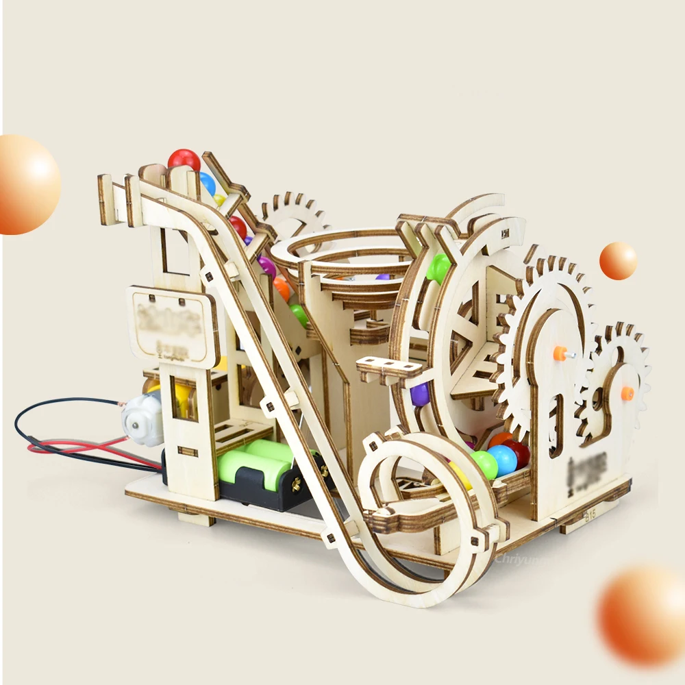 3D Wooden Puzzles Electric Automatic Marble Run Model Building Kits DIY Assembly Roller Coaster Crafts for Adult Kids Gifts