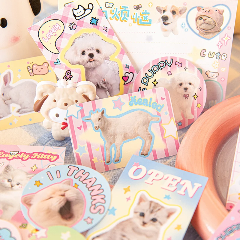 30sheet/set American Style Kawaii Sticker Cute Cartoon Puppy Cat Stationery Sticker DIY Decor Scrapbook Sticker Student Supplies