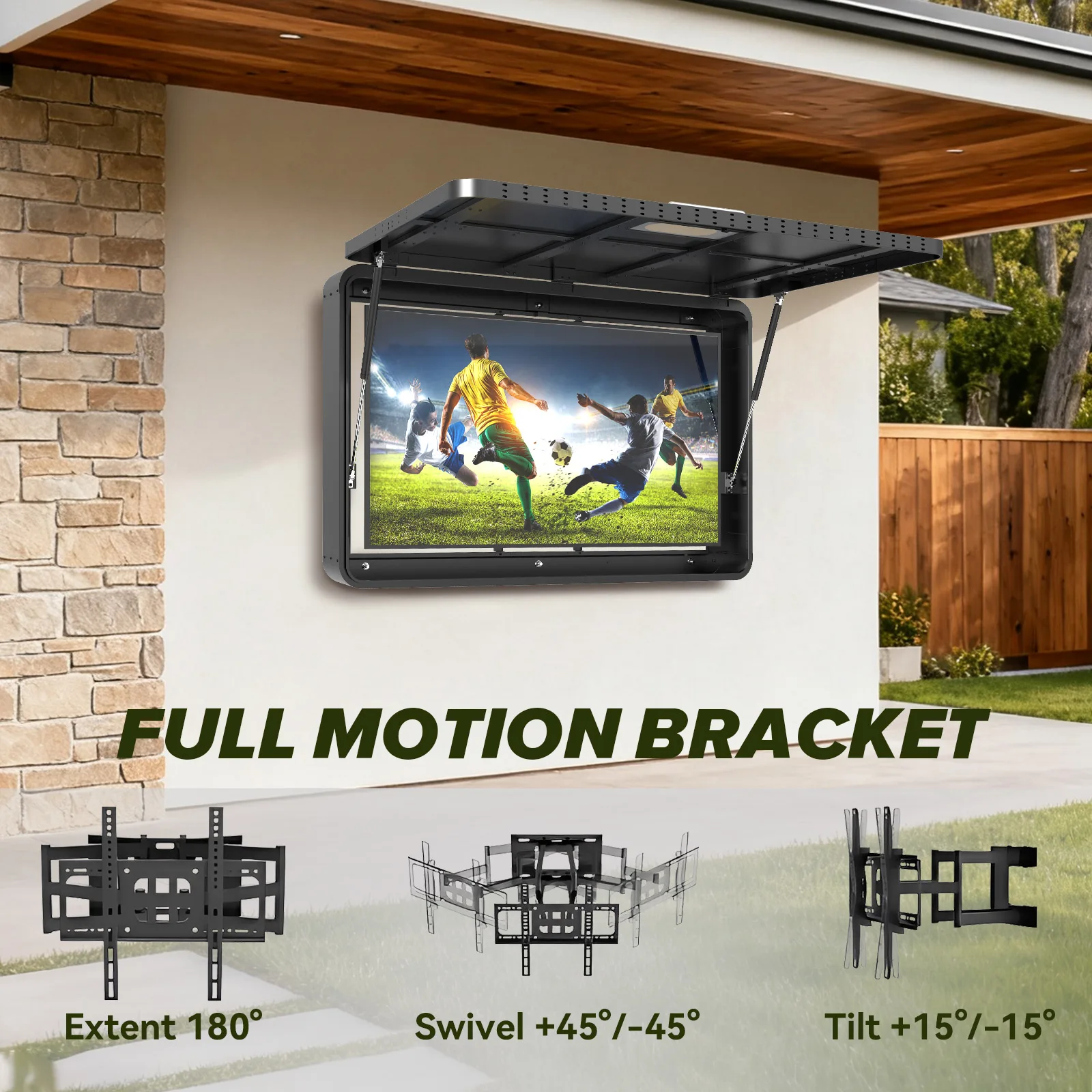 Outdoor Television Protector Waterproof TV Enclosure Box Cabinet Weatherproof Metal TV Cover Gas Struts For Poolside Garden