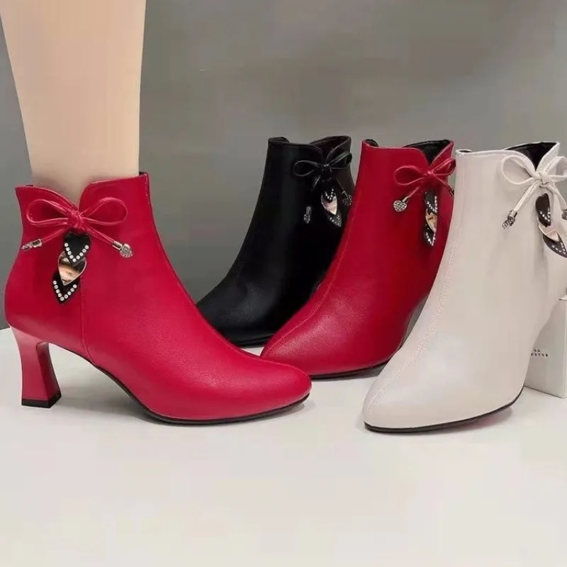 

2024 high-heeled boots female spring and autumn single boots new women's shoes zip white waterproof Taiwan high-heeled shoes