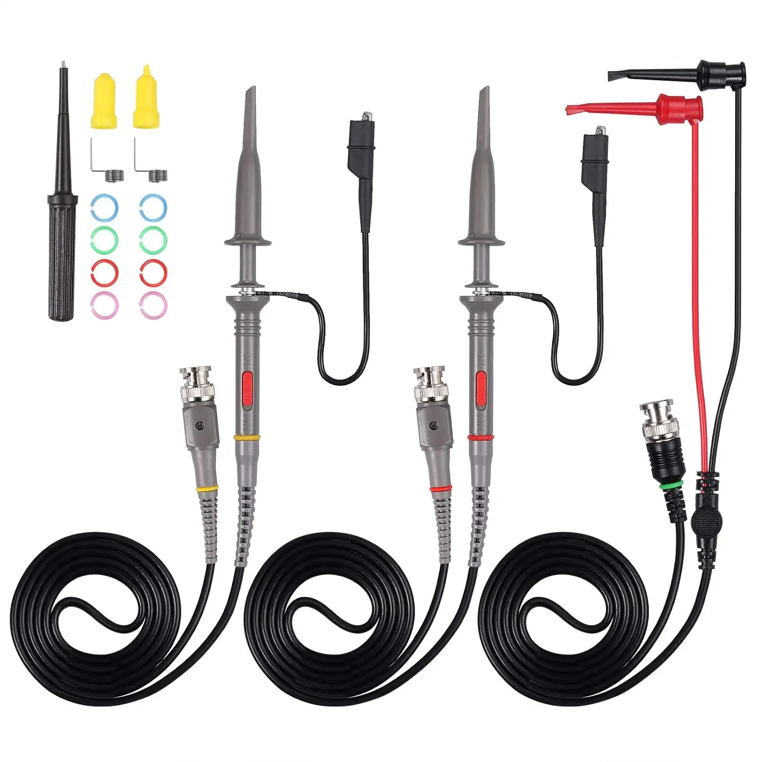 

200Mhz Oscilloscope Probe Clip Scope Test BNC End Probe P2200 10X/1X Black with BNC to Mini Grabber & Adjust Tool Kits