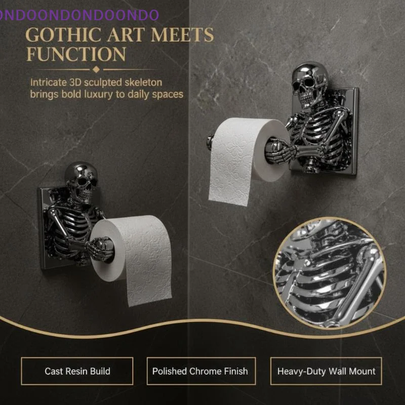 Skull Toilet Paper Holder Wall Mount Fits Standard Rolls 3D Embossed Resin Gothic Halloween Decor