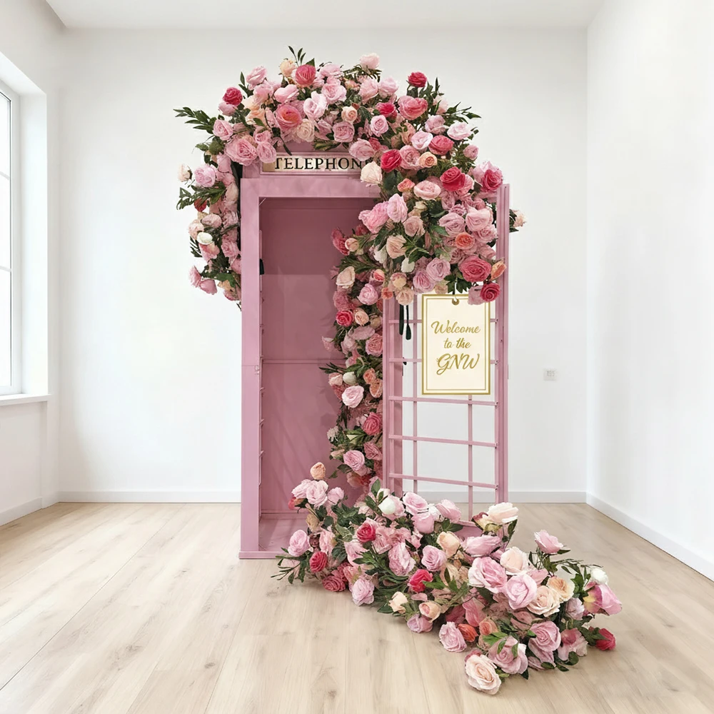 GNW Customized Silk Flower Arrangement Telephone Booth For Wedding And Events Decoration With Easy Assembly Customizable Size