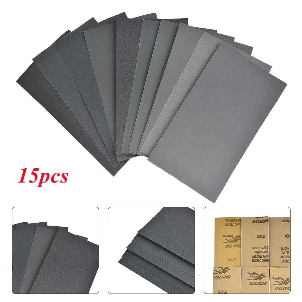 15pcs/Set Sanding Paper Abrasive Tools 400 600 3000 800 1000 1200 1500 2000 2500 Grit Sandpaper Wet/Dry Sandpaper