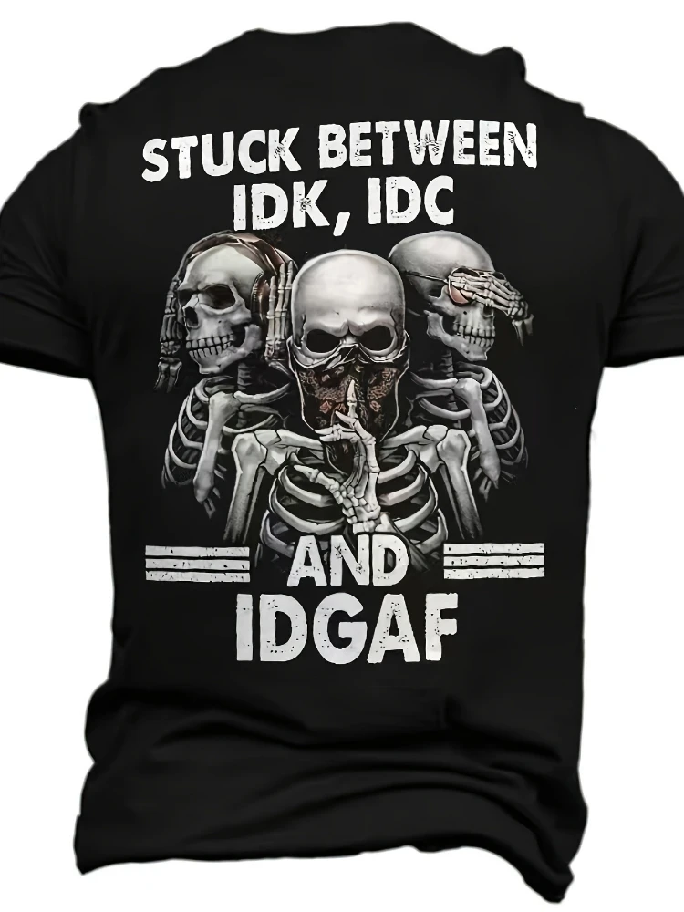 

Stylish Design Men's Skeleton Pattern And Letter 100% cotton Print Crew Neck And Short Sleeve Summer T-shirt.