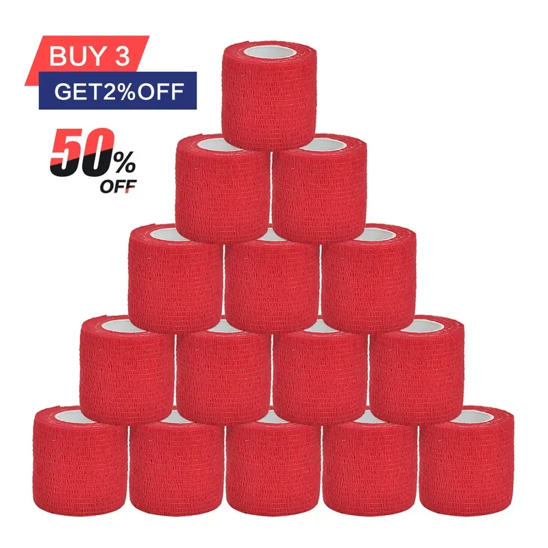 6/12/24Pcs red Sport Self Adhesive Elastic Bandage Wrap Tape For Knee Support Pads Finger Ankle Palm Shoulder