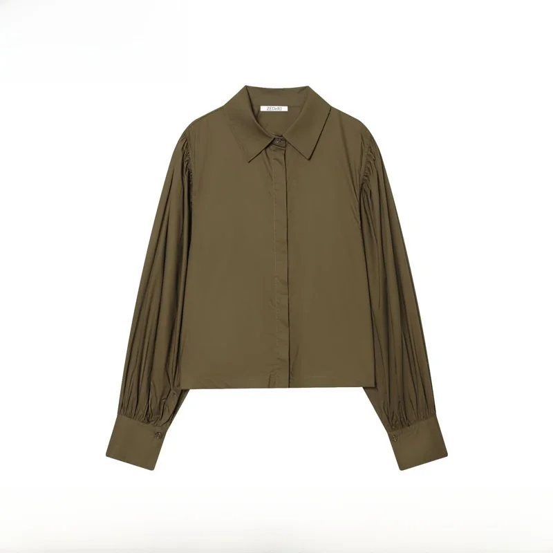 

Faionable Bubble Sve Silk irt Women's Clothing ZR Sle New Autumn Winter Loose Fit Long Sve Button up Polyester Fiber