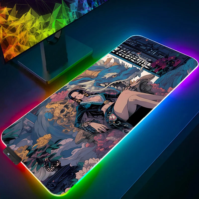 

Игровой коврик для мыши RGB, цельный коврик для мыши Boa·Hancock с подсветкой, большой коврик для компьютерной геймера со светодиодной подсветкой, резиновый коврик для игровой мыши с запирающимся краем