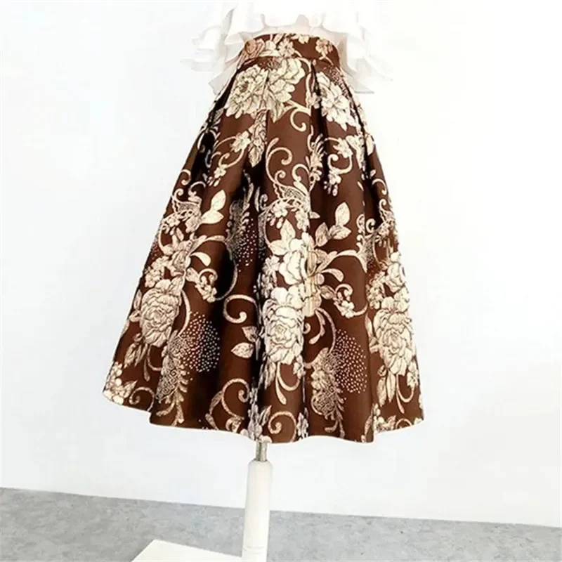 High-grade Embroidered Skirt New Autumn  Winter High Waist Umbrella Skirt A-line Skirt Vintage Skirts Womens Korean Style L502